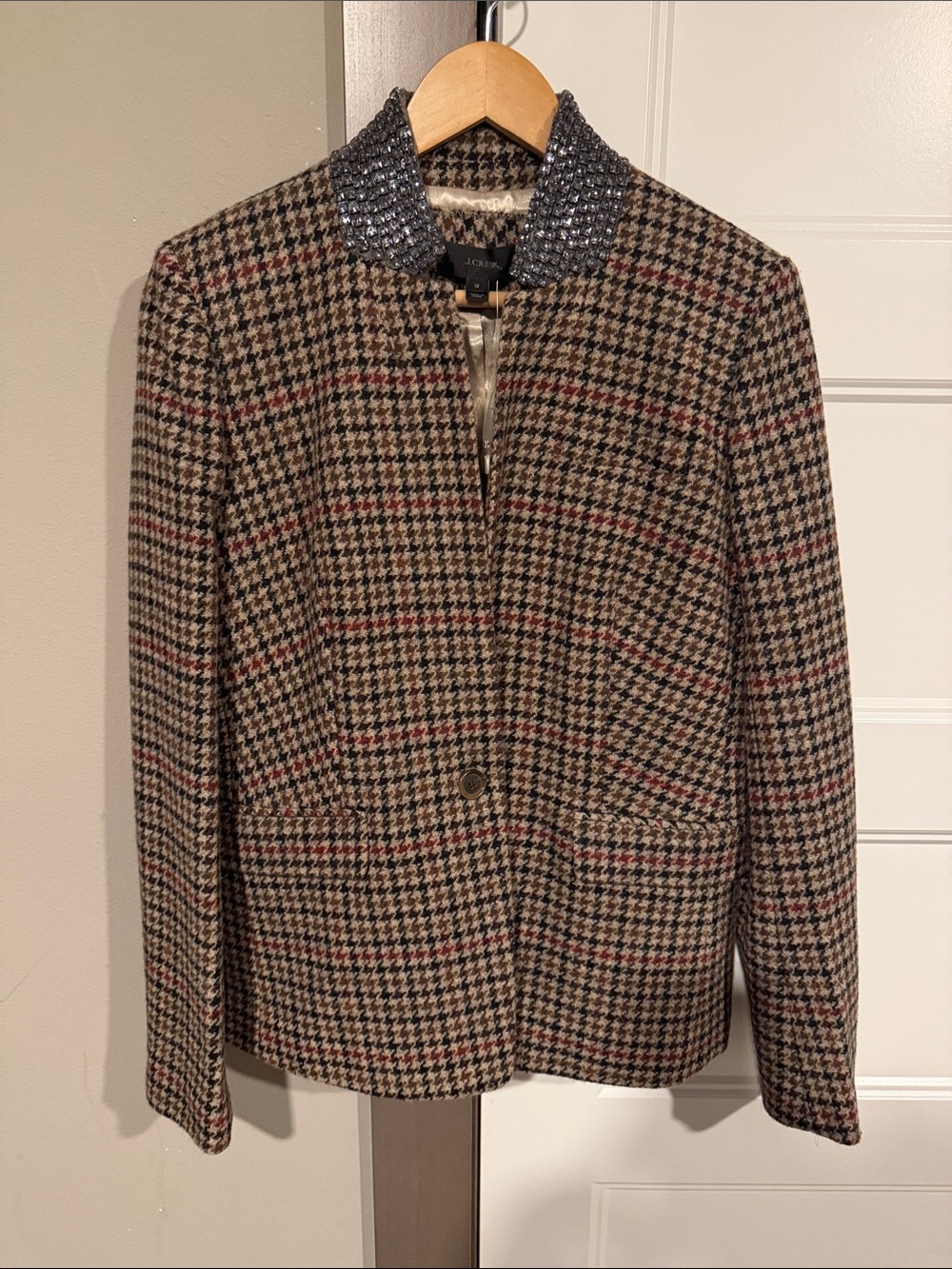 J. Crew Houndstooth Blazer with Jewel Collar